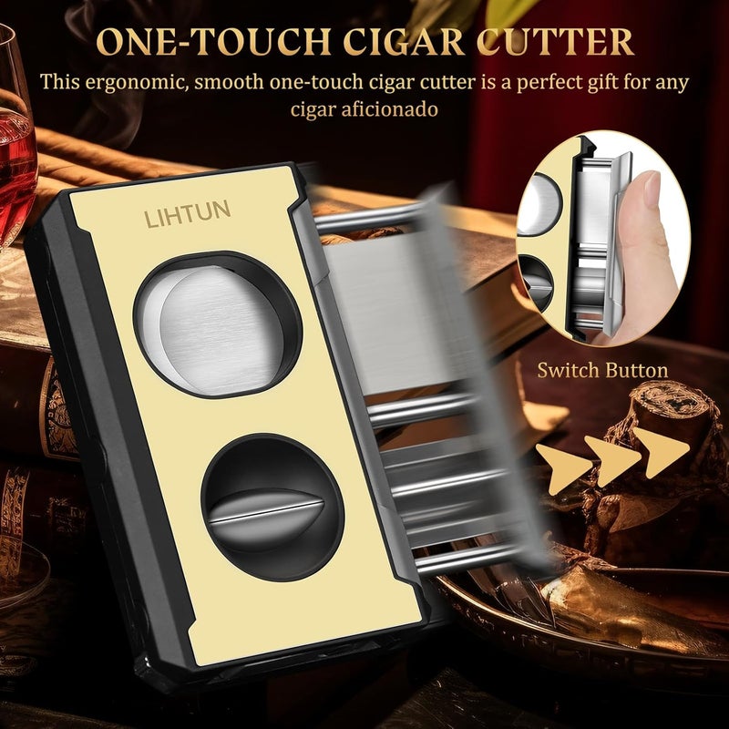 LIHTUN Cigar Cutter Guillotine 4 in 1 One Touch Straight Cut V Cutter with Cigar Punch Cigar Draw Enhancer, Gift for Men, Stainless Steel Double Blade Cigar Clippers, Cuts Up to 60 Ring Gauge Cigars - Image 3